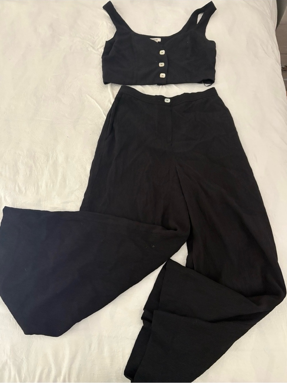 Jason Wu Black Wide-Leg Pants with Matching Cropped Button Top